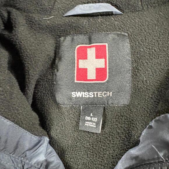 SwissTech Boys Hooded Puffer Jacket Colorblock Gray Brown Youth L 10-12 Coat Zip - Picture 4 of 6